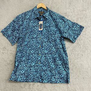 Cooke Street Men's L Hawaiian Islands Blue Floral Short Sleeve Shirt n1072